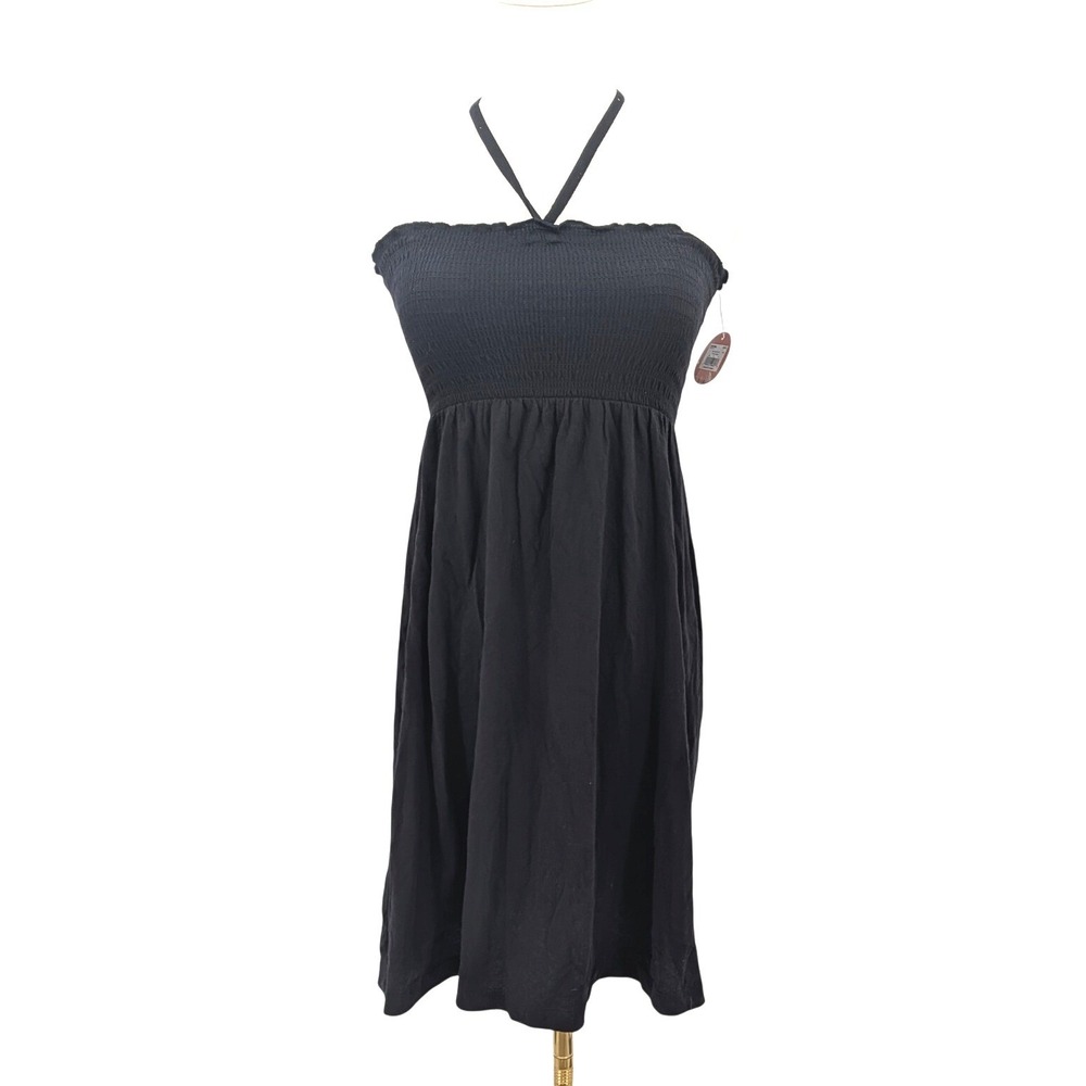 So‎ Strapless Midi Dress Black Smocked Halter Tie Womens S NWT Y2K